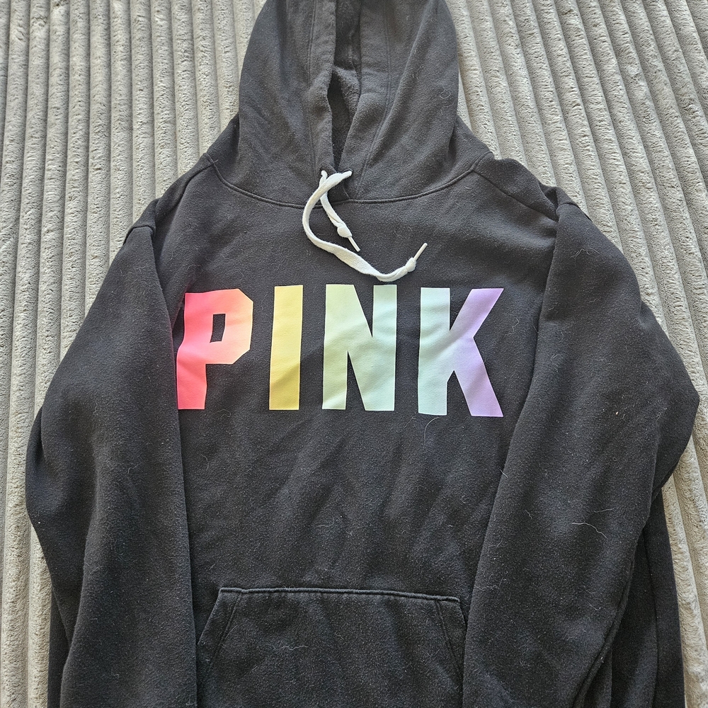 Black Hoodie with Multicolor 'PINK' Logo